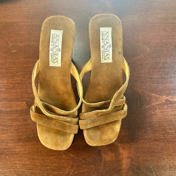 Stunning! Ananias Handmade Carved Wood & Suede Strappy Heels Size 7.5/8 Sandals - Picture 6 of 10